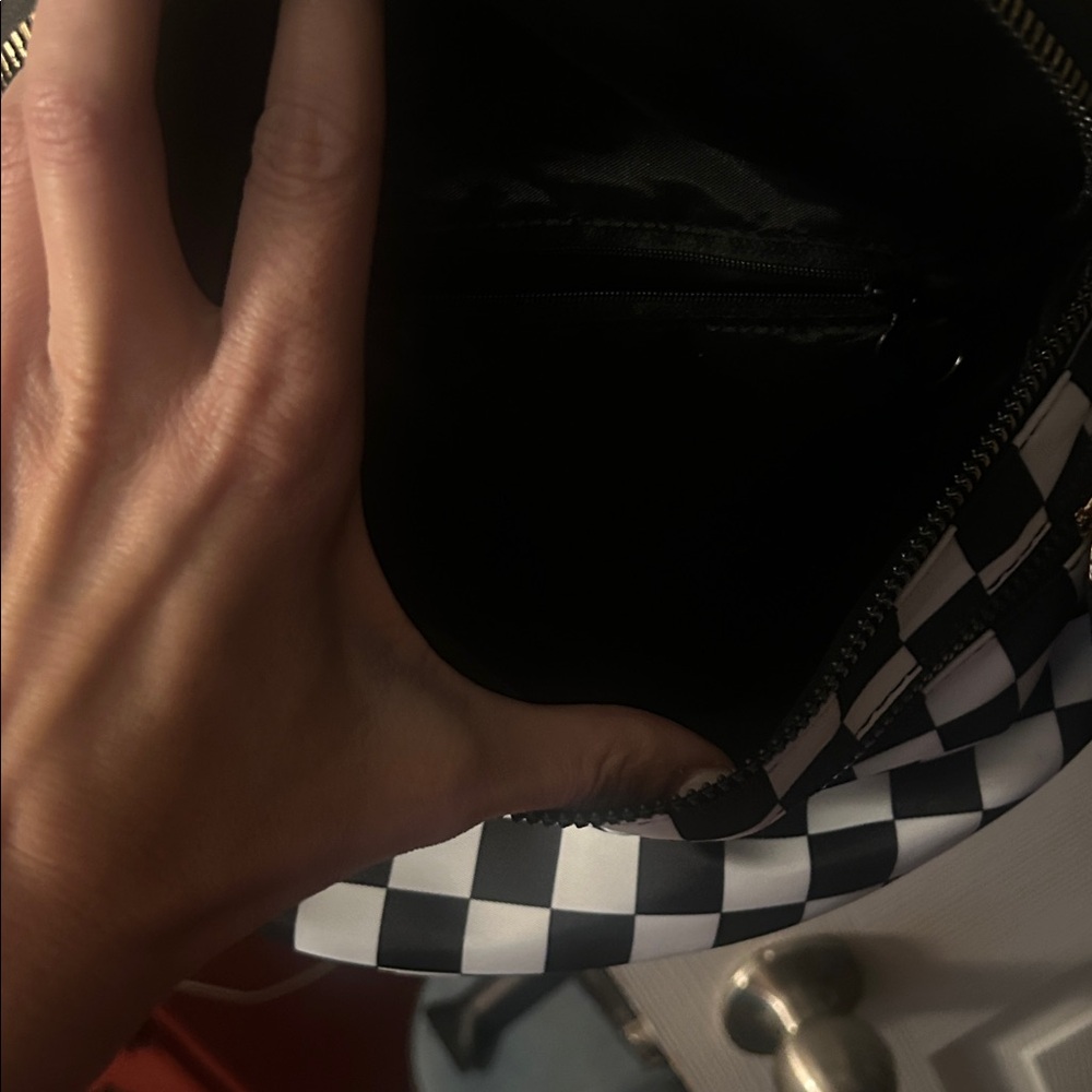 Black & White Checkered Crossbody Bag with Gold Hardware - Picture 4 of 6